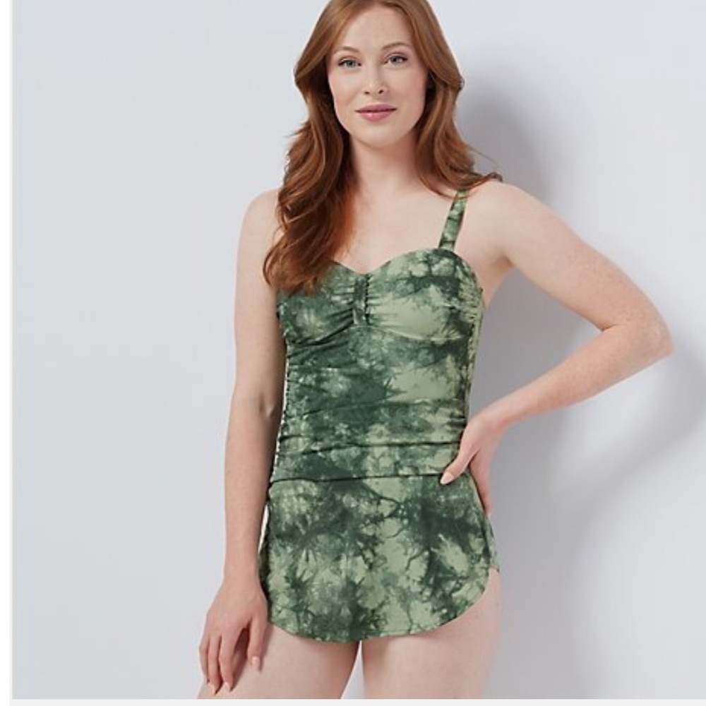 Denim & Co Beach Olive Tie-Dye Swim Dress Sz 18